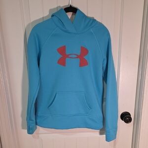 Youth Girl Under Armour Light Blue Hoodie with Pink Emblem